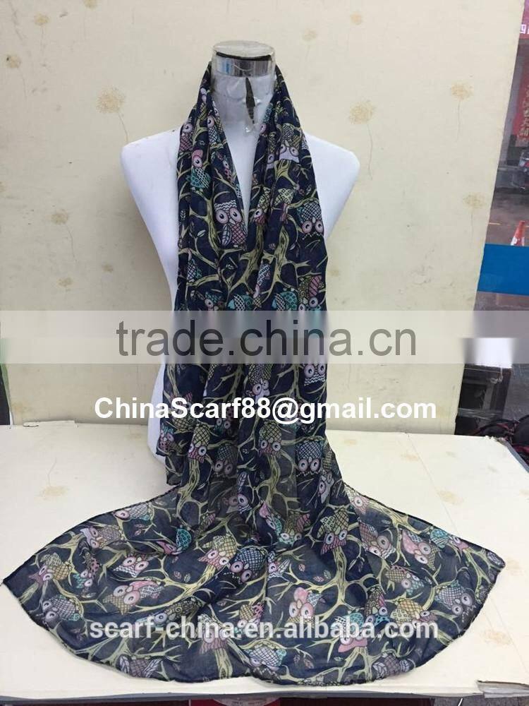 Cartoon owl print voile scarf