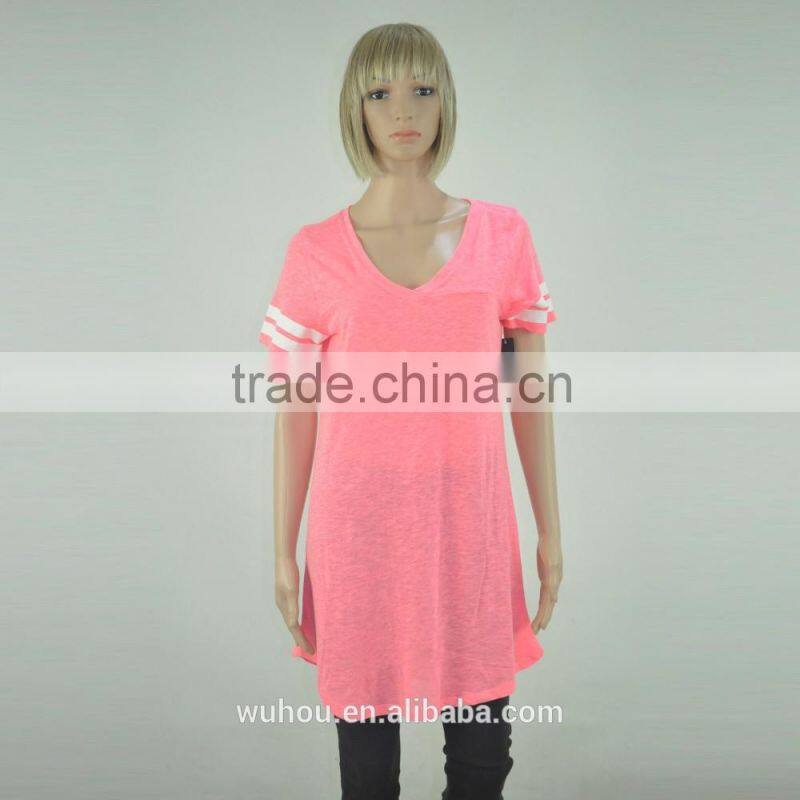 Women's V-neck short stripe sleeve t-shirt