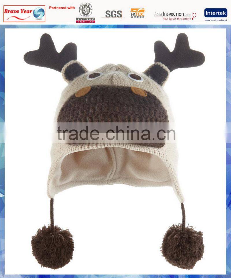 reindeer knit nepal hat with antler and pom pom