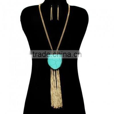 Turquoise Stone Fashion Tassel Necklace Set