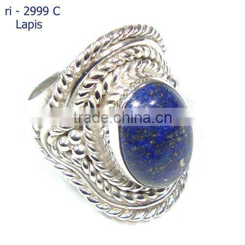 .925 Sterling Silver Blue Lapis Fashion Single Stone Finger Ring