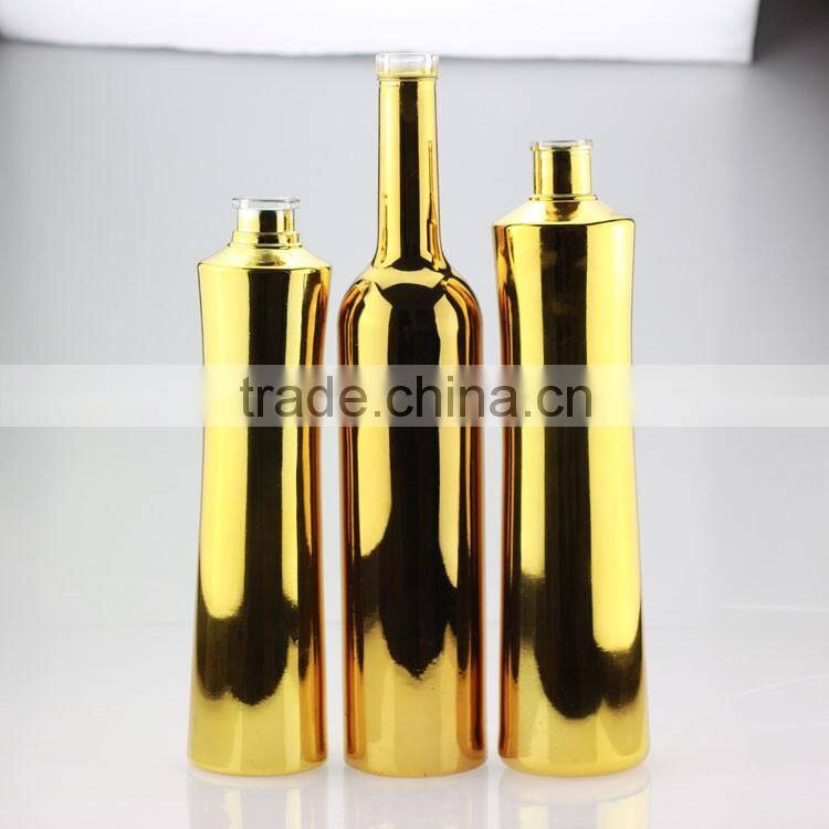 Excellent quality cheap fancy champagne bottles electroplate bottles 750ml golden bottles