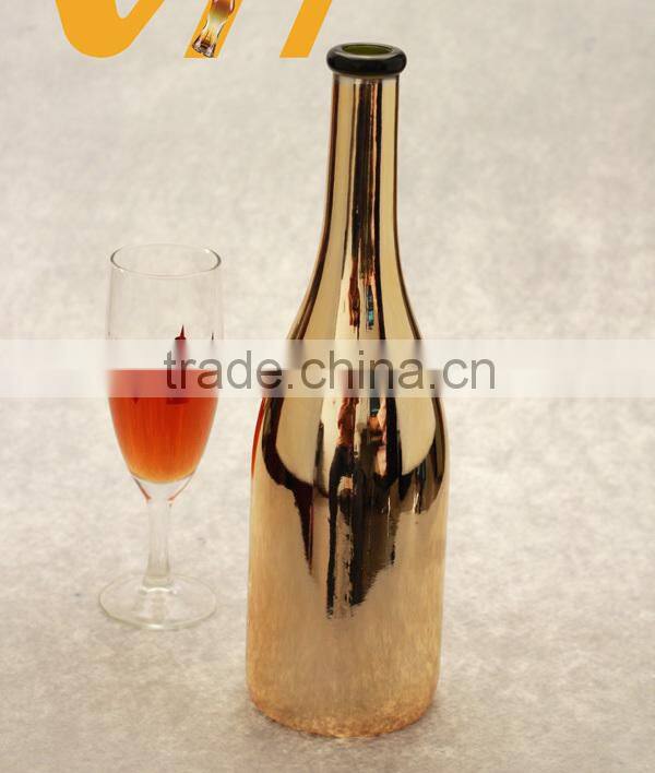 Colorful electroplated glass bottle golden glass wine bottle white glass 750ml liquor bottle