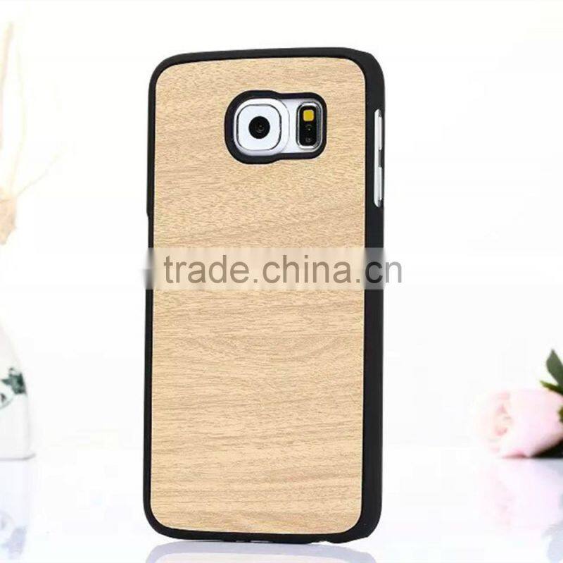 Wood pattern PU+Rubberized pc leather back hard case for Samsung S6