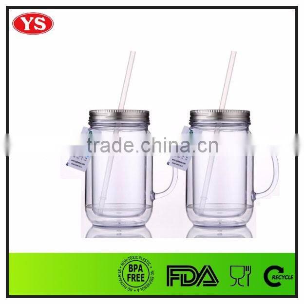 bpa free double wall wholesale 20oz plastic mason jar mug with metal lid and straw