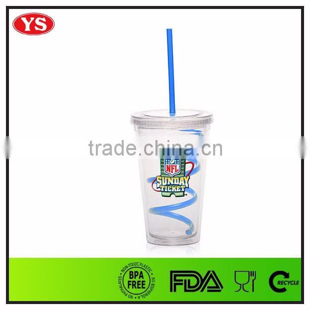 Wholesales 16 OZ double wall clear plastic straw cup with lid for beverage