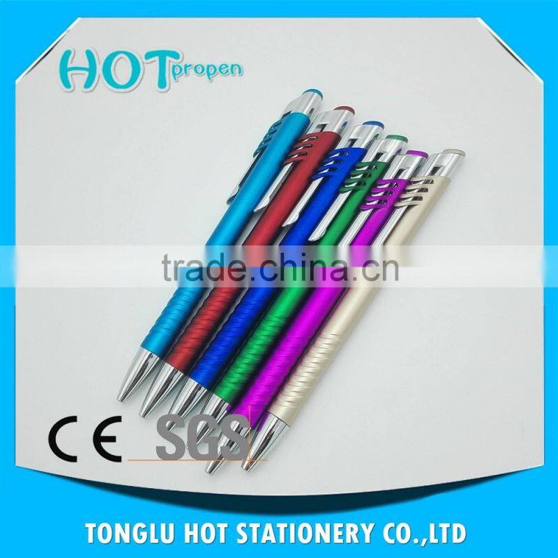 click action ball pen with hollow out spray paint barrel, touch pen
