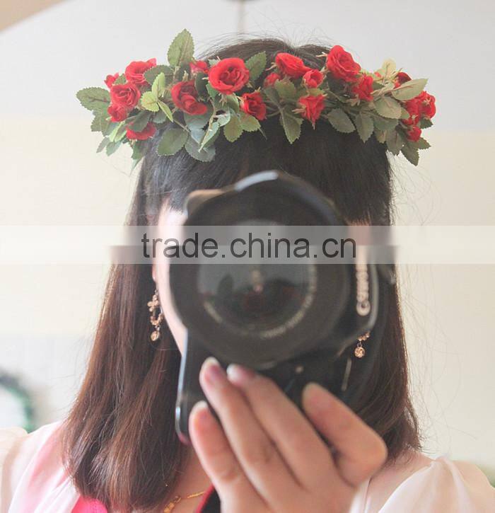 Hawaii Pink Rose Flower Head Wreath Bridal Party Woman Girls Flower Hair Accessory