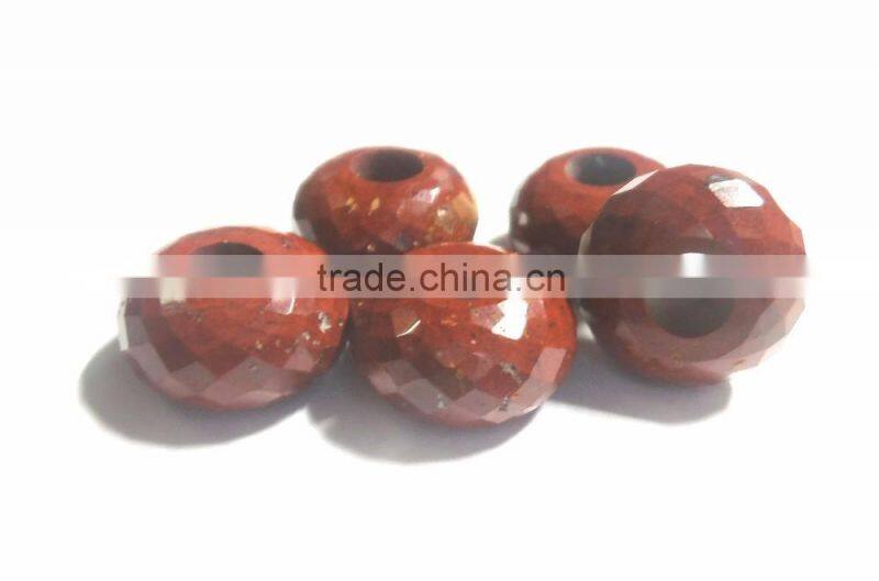 Natural Red Jasper Faceted Handmade Roundel Big Hole Beads