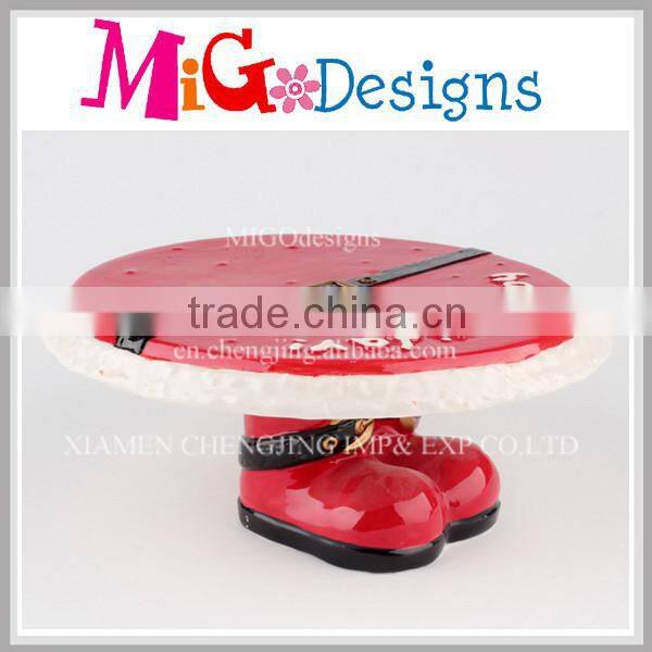 OEM Ceramic Cake Plate for Christmas Red Santa Feature