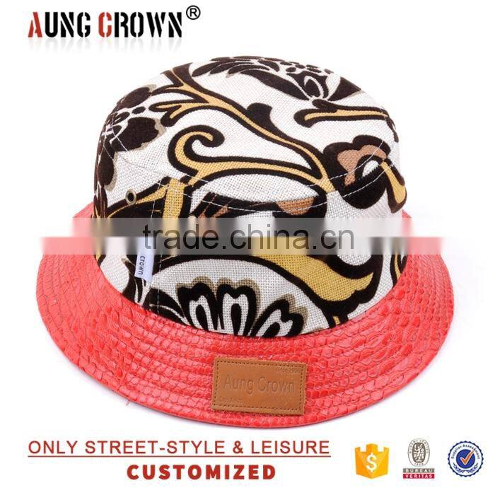 custom leather patch bucket cap