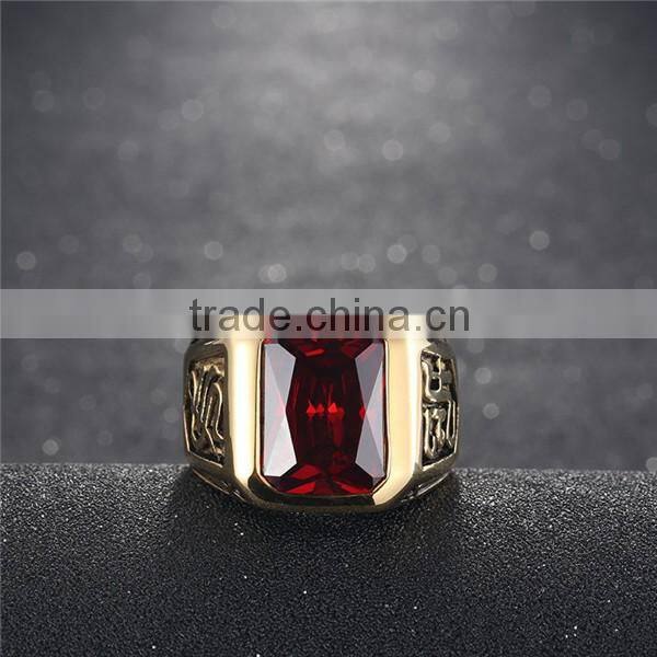 18k gold plated gothic smart surgical stainless steel gemstone ring