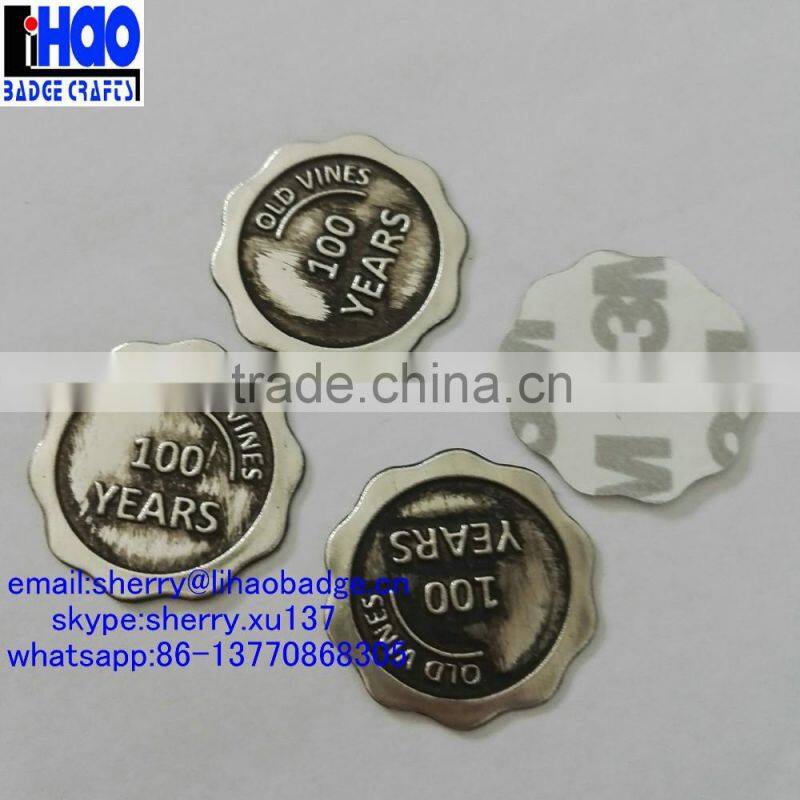 custom aluminum tin pewter embossed bottle labels,metal wine label,wine metal sticker