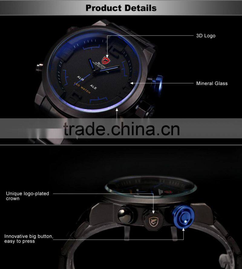 SHARK Stainless Steel Japan Movement Analog Date Alarm Quartz Wrist Mens Sport Digital Watch