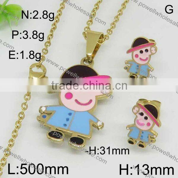 Hot gold color cartoon style jewelry set china stainless steel jewelry wholesale