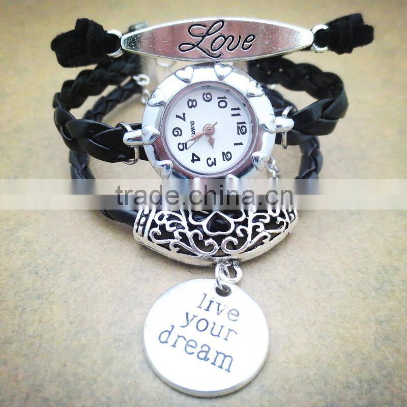 Hotting sale infinity watch bracelet, custom leather bracelet with charms,watch infinity bracelet