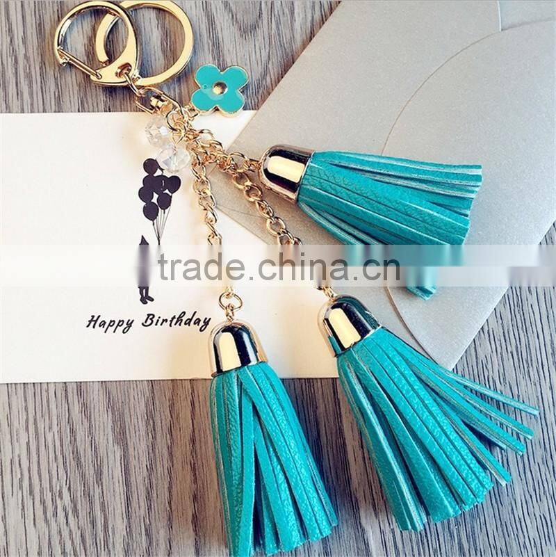 Luxury leather tassel car keychain