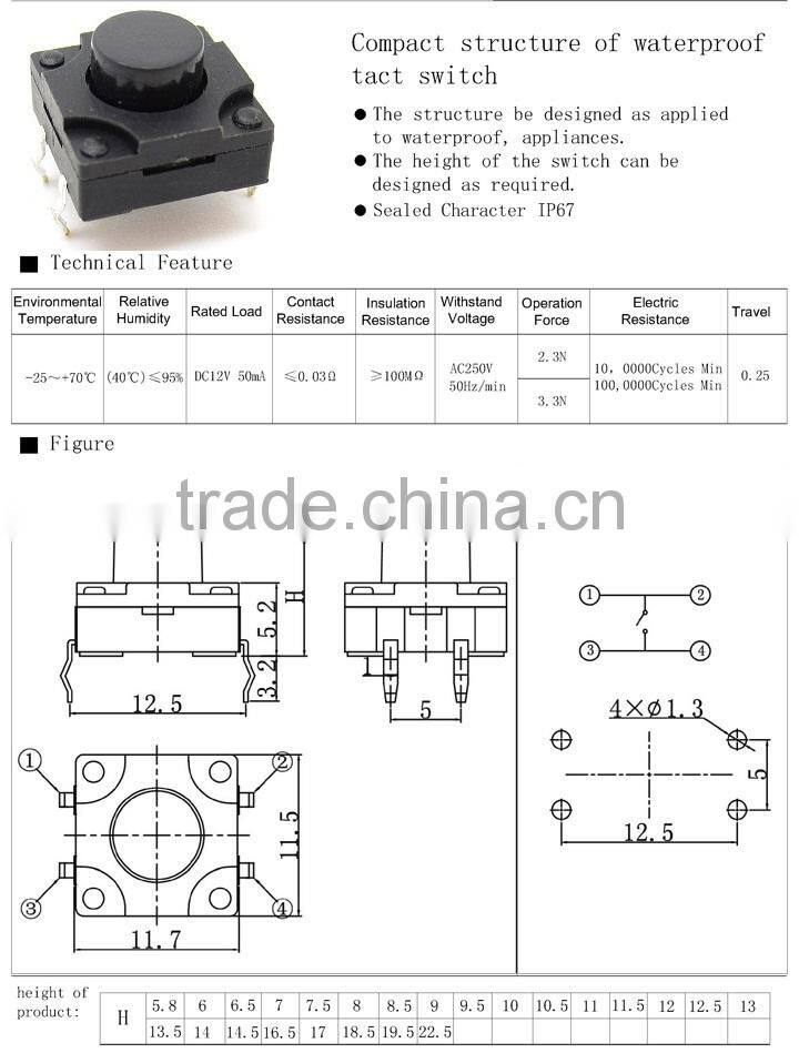Daier waterproof tact switch