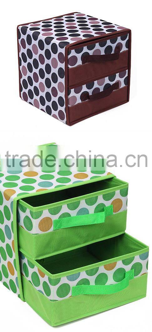 two layered fresh green spots printed storage box with 2 drawer