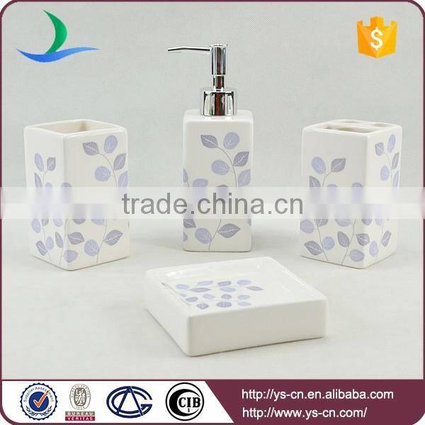 4pcs white leaf design decal ceramic bathroom accessories