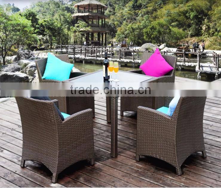 Brown Outdoor Rattan Coffee Table, Plastic Table and Chair