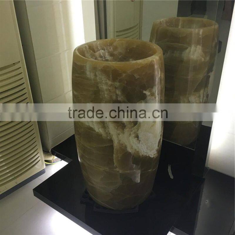 Green onyx round unique pedestal sink