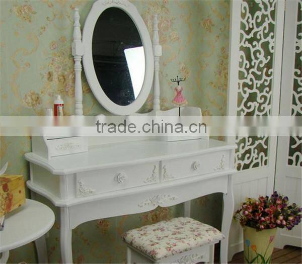 Hand Painted Apartment Bedroom Dressers Modern White Color Dresser With Stool Princess Makeup Table K/D Dresser Package 90*38*1