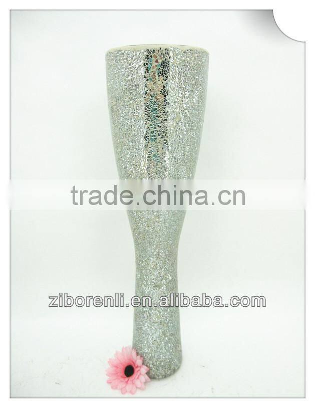 Table Decoration Chinese Slender Modern Mosaic Crackle Glass Tall Silver Vase