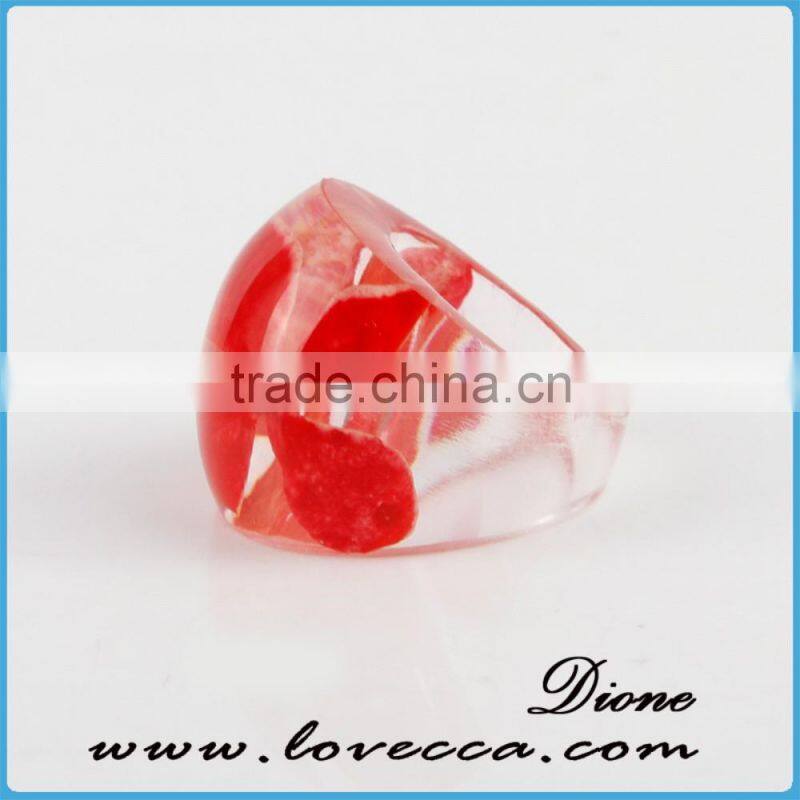 Red flower resin ring resin inlay rings, handmade eco-friendly resin rings for women