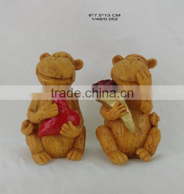 Resin Imitation Wood Effect Monkey Statues