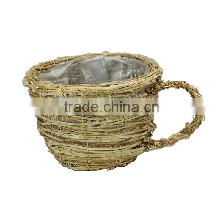 Flowerpot with Circular Natural Rattan Cup Shape/Garden Planter