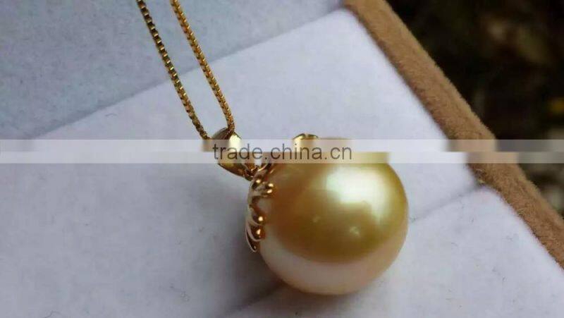 wholesale 14-15mm round golden south sea pearl price pendant necklace