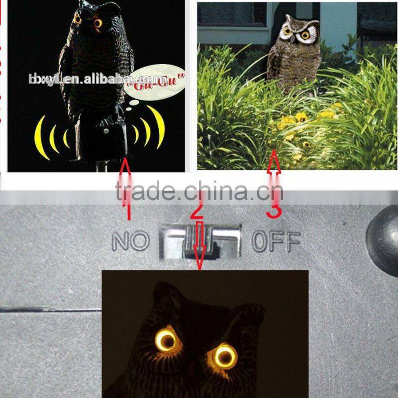 popular Hoot Solar scarecrow PE Detective water proof detterent Garden solar powered bird scare electronic plastic sonsor owl