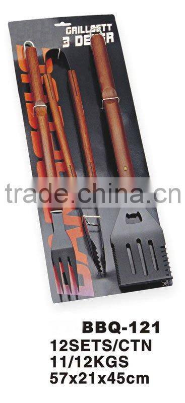 Wood Handle Barbecue Tools Set with tie card package