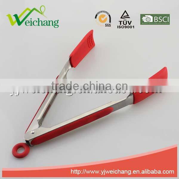 WCK04 Premium Comfort Stainless Steel Locking oblong Food Tong with Silicone Heads, Good Grip