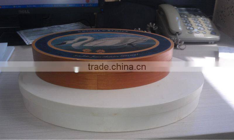 pine wood cheese printed circle box|wooden box
