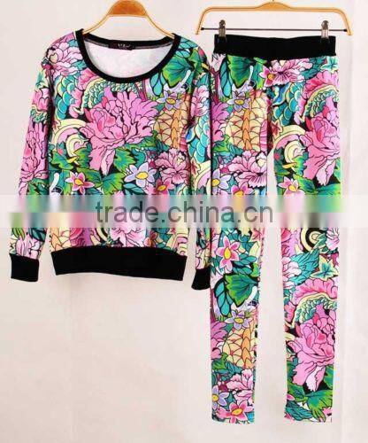 Letter Geometric Print Hoodies Pants Sets Women Sport Wear Loose Suit Tracksuit