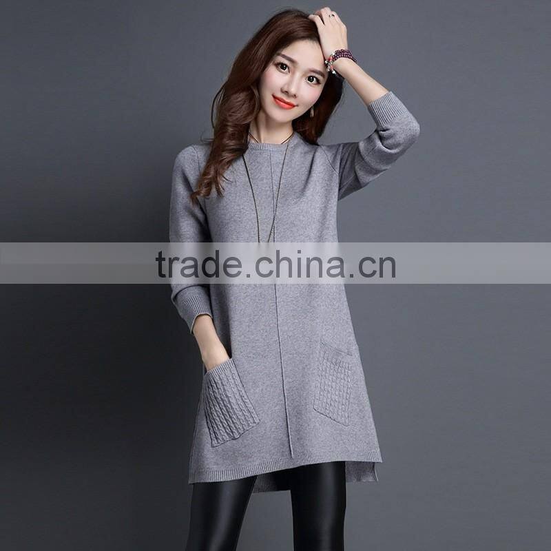 2016 hot sale fashionable pink lady long sleeve patchwork women wool sweater