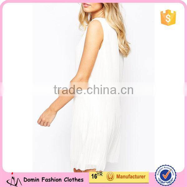 2015 Hot Sale Tailored Sleeveless Shift Dress With Pleats