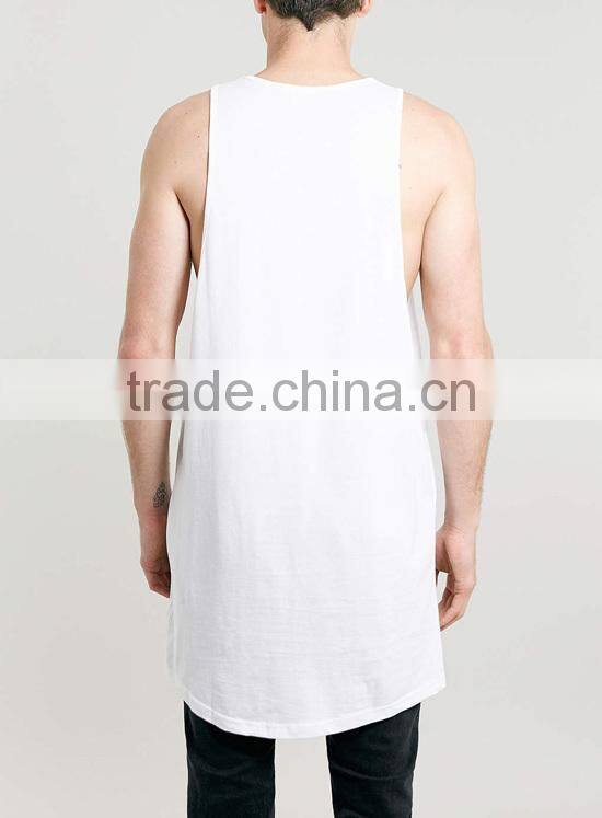 Custom 100% Cotton White Color Men Long Tank Top