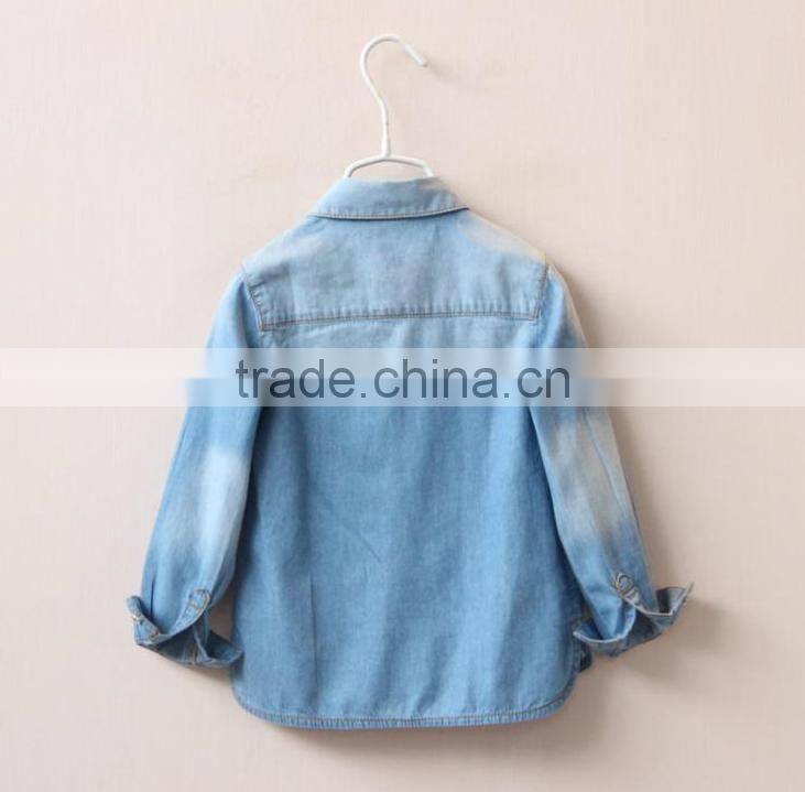Autumn Long sleeve Turn-down collar denims blouses for children