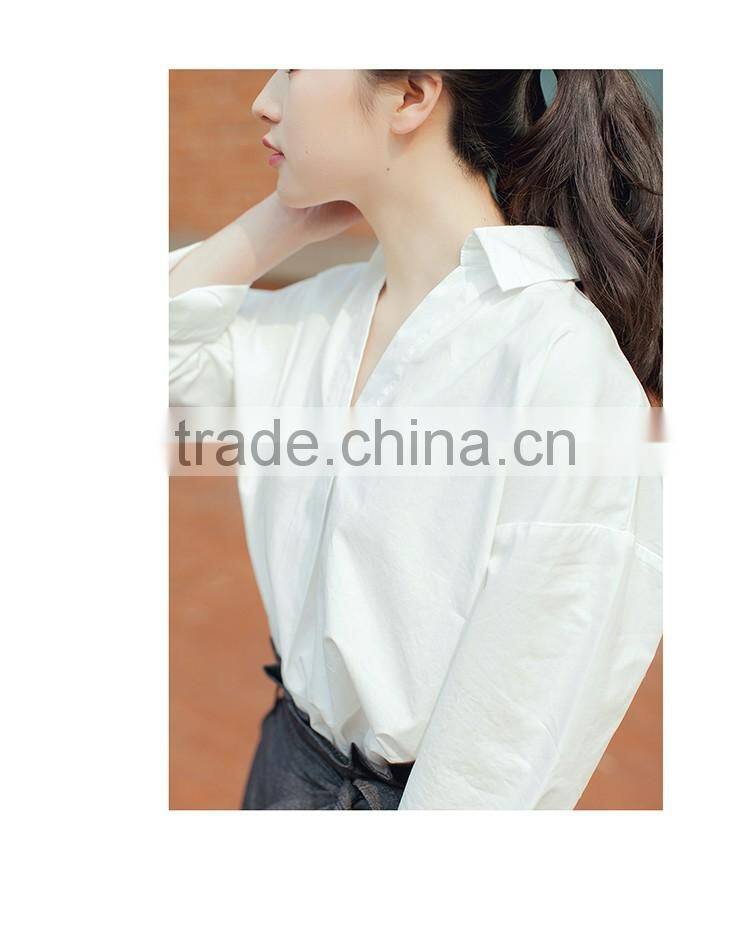 SZXX wholesale Womens Lady White V-Neck Casual Blouse Shirts