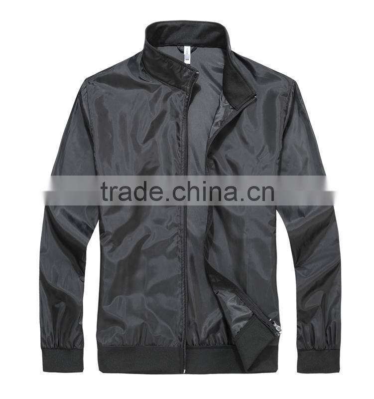 Manufacturer From Jiangxi Men's Waterproof Jacket Black Color Open Fly with Zipper 100% Polyester AC Coated With 1x1 Rib