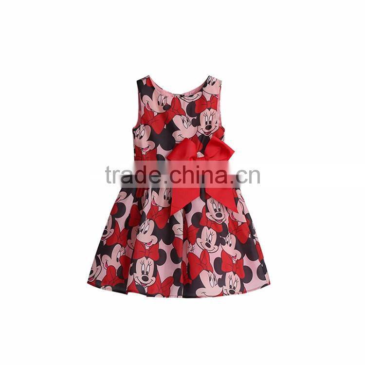 YAKUYIYI Girl's Red Cartoon Print Bow A-Line Dress for Sale