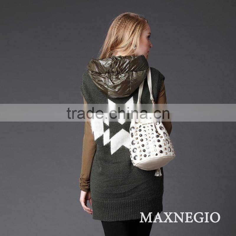 Luxury winter hooded short coat sleeveless fleece jacket