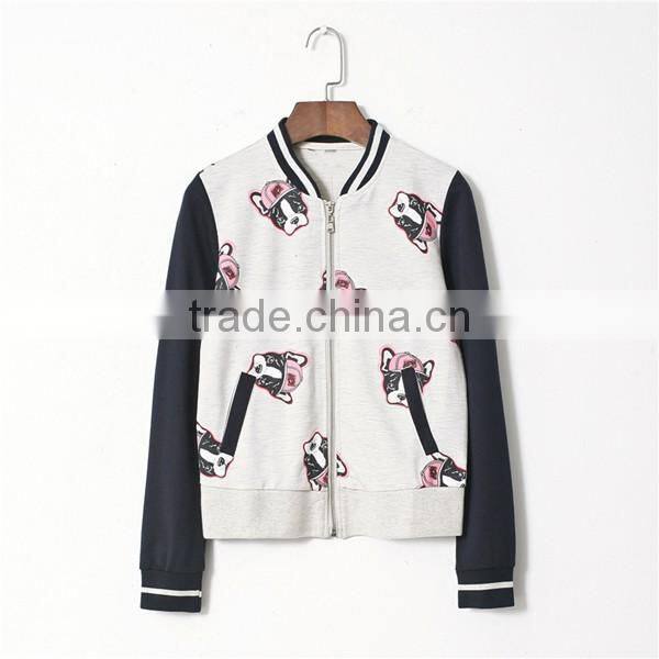 Spring round neck print baseball jacket for woman