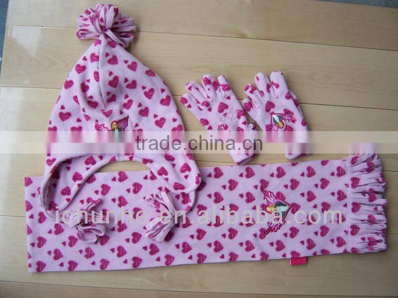 three red grey black colors ladies and mens polar fleece winter scarf hat gloves sets factory