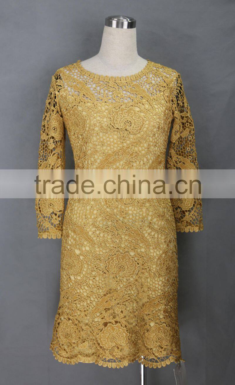 garment manufacturer made long sleeve crochet lace evening party dress