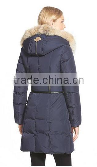 European Style Customized Color Fur Trim Hooded Long Padding Quilting Coat For Women