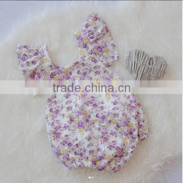 Summer Soft Newborn Baby Cotton Clothes Toddler Floral Vintage Bodysuit Baby Girls Ruffle Design Romper